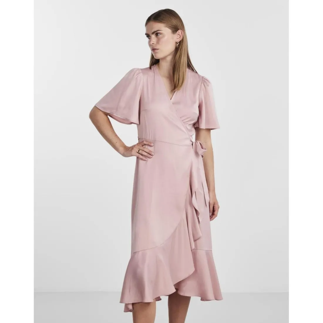 Robe cache-cœur longue rose