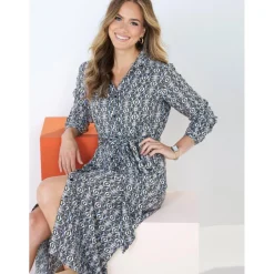 Robe chemise à manches longues avec ceinture - Kaki