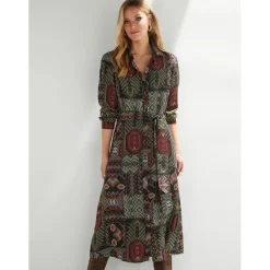 Robe chemise avec ceinture à imprimé multicolore noir