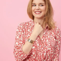 Robe chemise ceinturée imprimée rouge en viscose