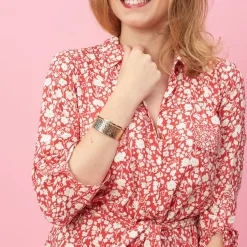 Robe chemise ceinturée imprimée rouge en viscose