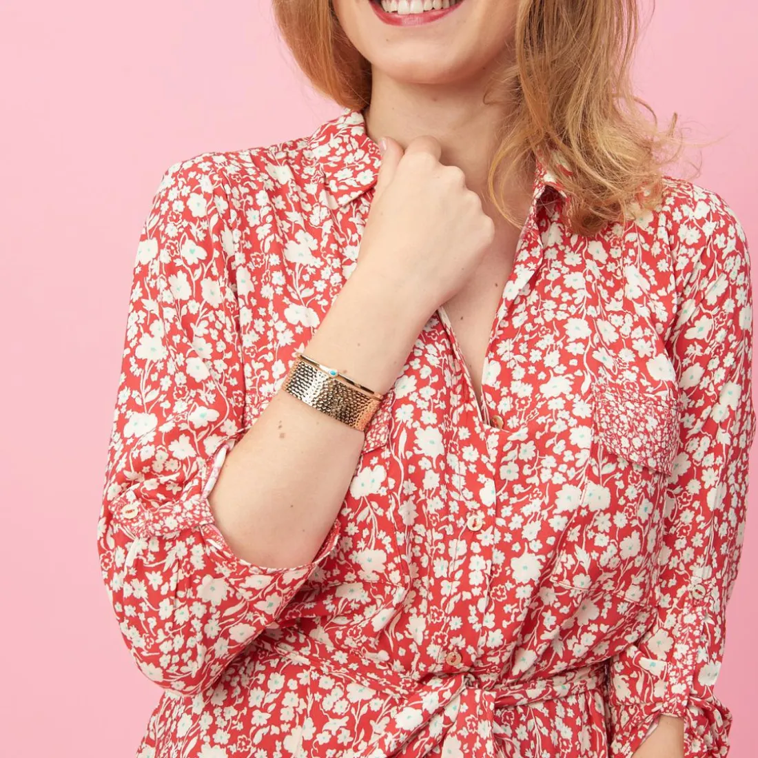 Robe chemise ceinturée imprimée rouge en viscose
