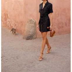 Robe chemise courte RILA noir en lin