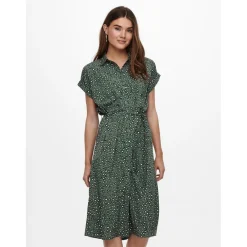 Robe chemise Imprimé all over Manches courtes Au-dessus du genou Poignets repliés vert