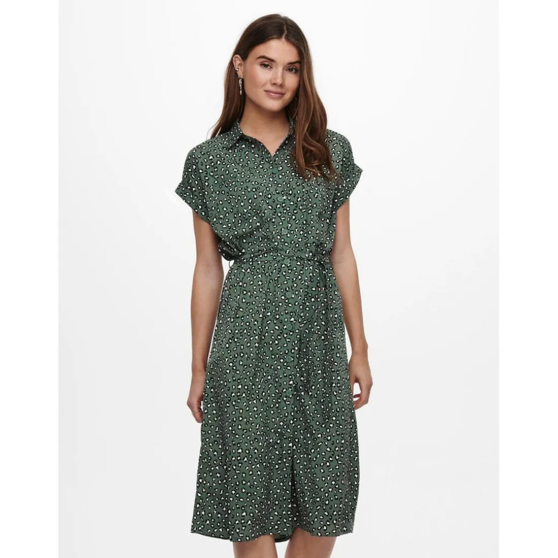 Robe chemise Imprimé all over Manches courtes Au-dessus du genou Poignets repliés vert