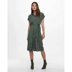 Robe chemise Imprimé all over Manches courtes Au-dessus du genou Poignets repliés vert