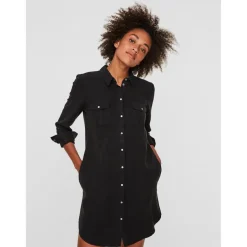 Robe chemise Loose Fit Col chemise Manches longues noir