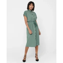 Robe chemise Manches courtes Au-dessus du genou Poignets repliés vert