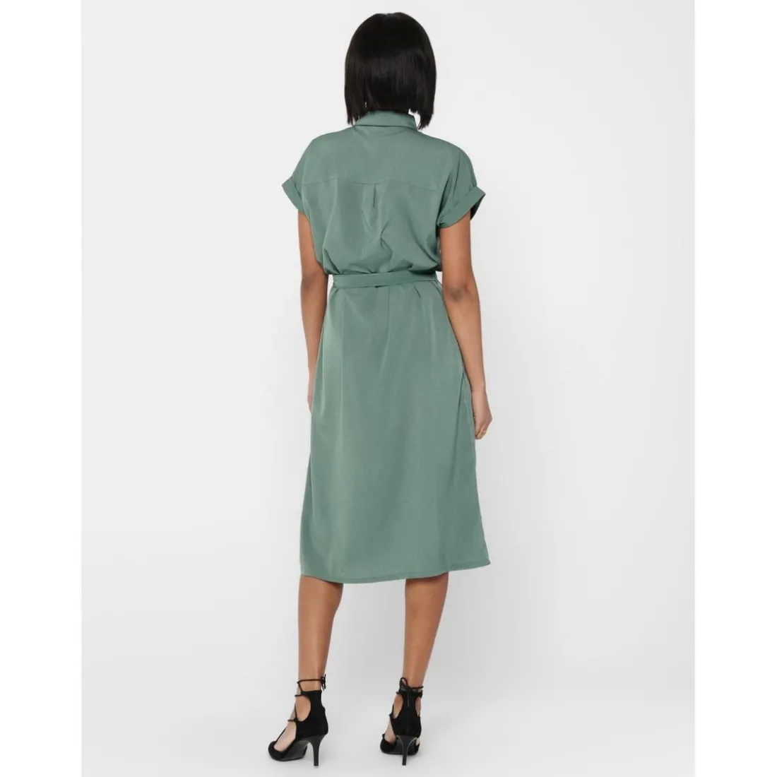 Robe chemise Manches courtes Au-dessus du genou Poignets repliés vert