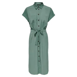 Robe chemise Manches courtes Au-dessus du genou Poignets repliés vert