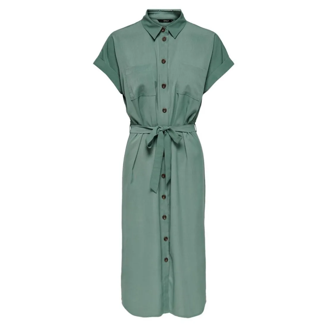 Robe chemise Manches courtes Au-dessus du genou Poignets repliés vert