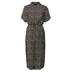 Robe chemise Regular Fit Imprimé all over Col chemise Manches courtes Au-dessus du genou beige en viscose