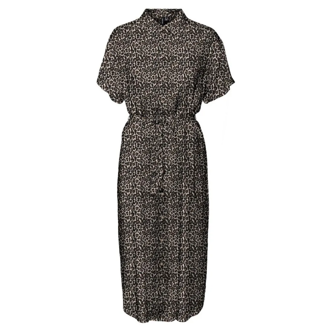 Robe chemise Regular Fit Imprimé all over Col chemise Manches courtes Au-dessus du genou beige en viscose