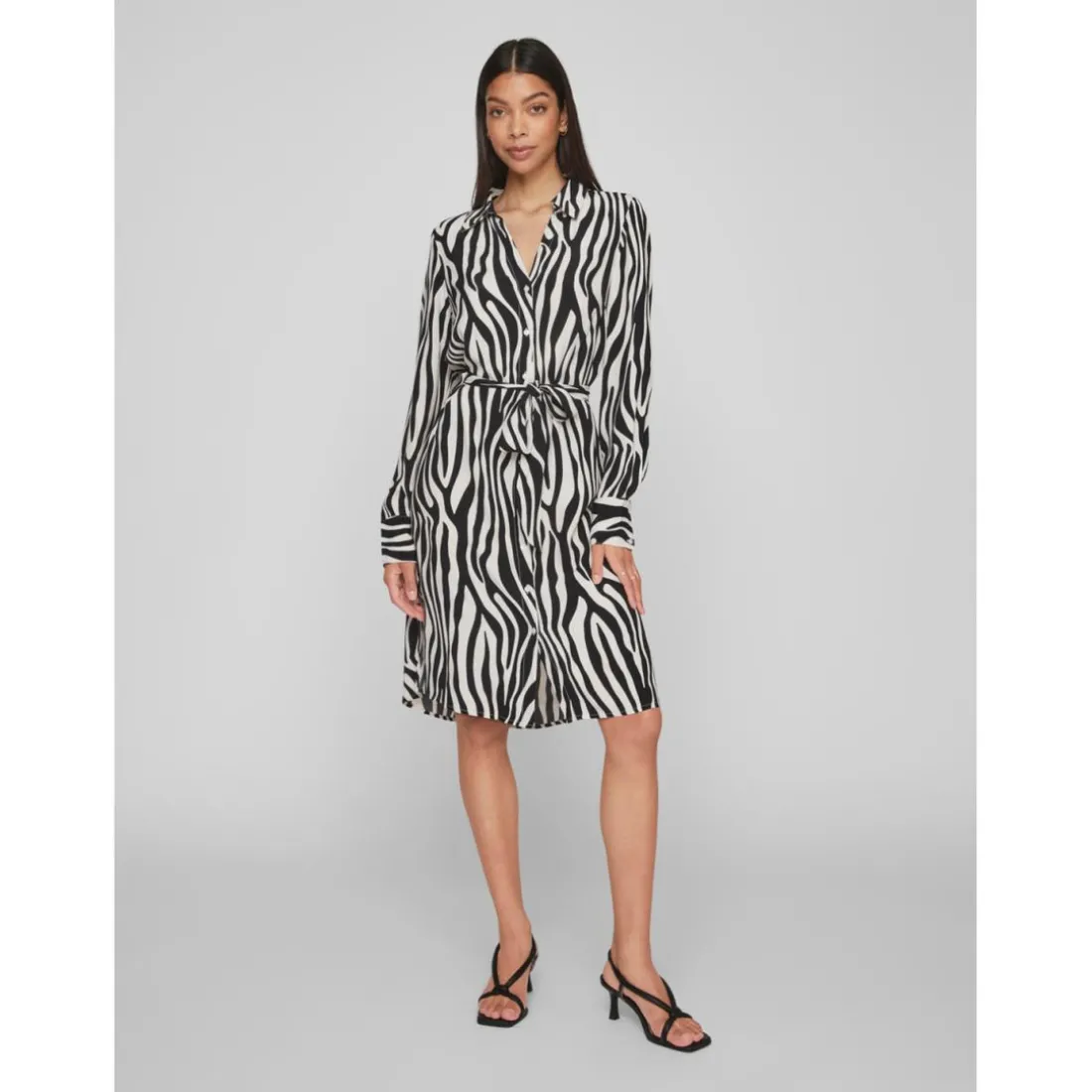 Robe col chemise noir en viscose Ula