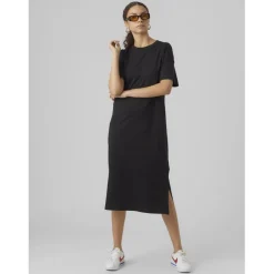 Robe col rond manches courtes noir en coton Cate