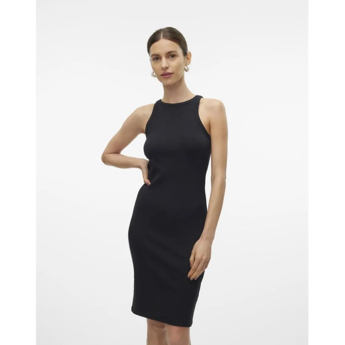 Robe col rond sans manches noir en coton bio Maud