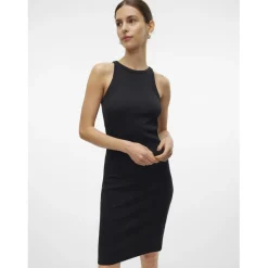 Robe col rond sans manches noir en coton bio Maud