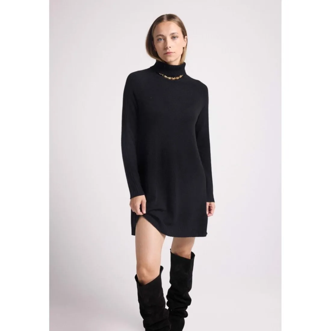 Robe col roule ample MARIE en cachemire noir