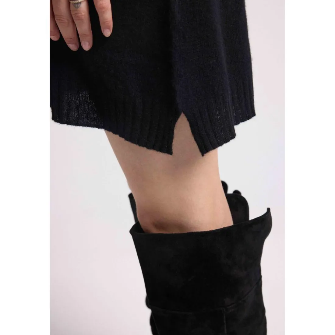 Robe col roule ample MARIE en cachemire noir