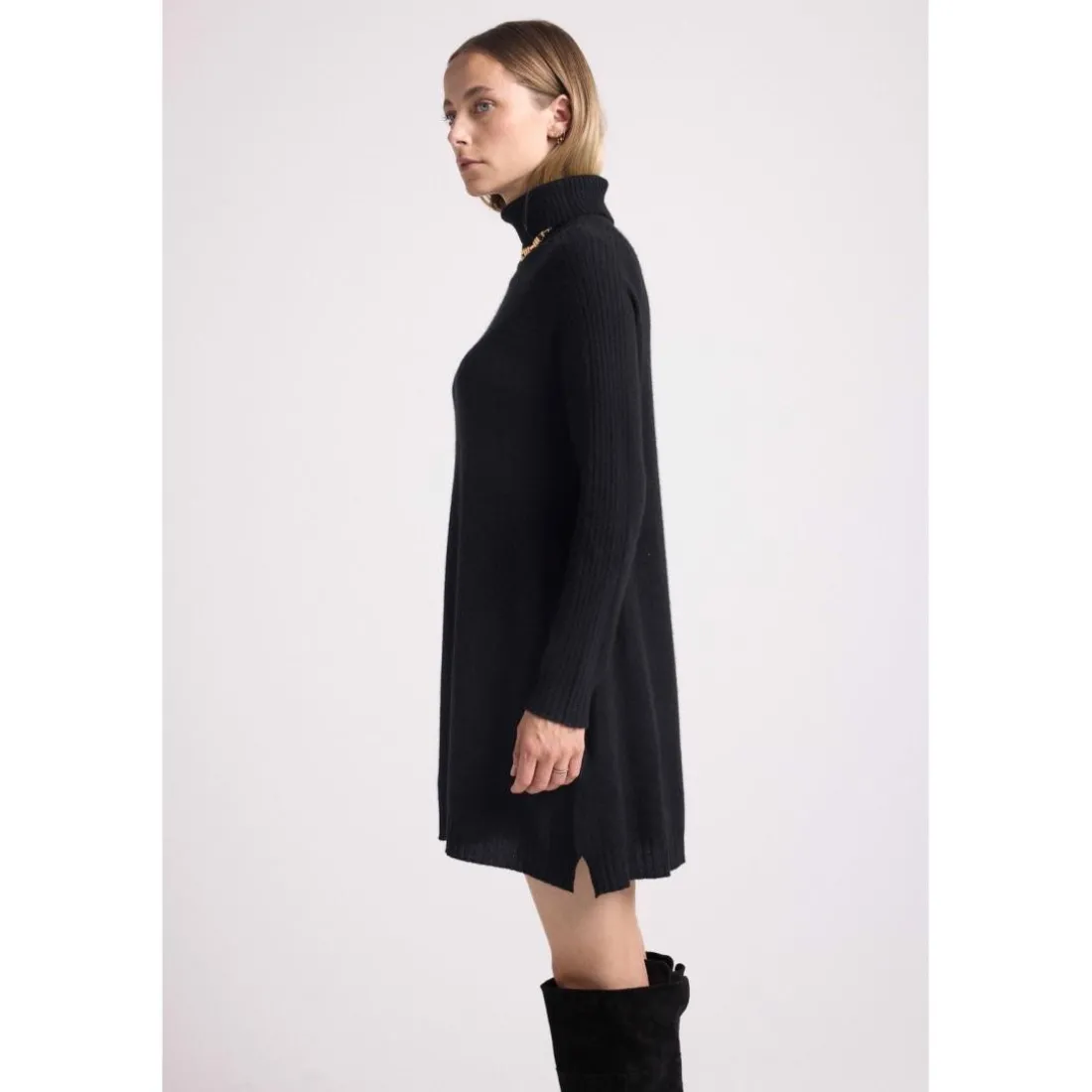 Robe col roule ample MARIE en cachemire noir
