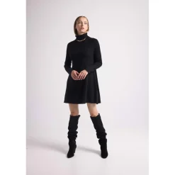Robe col roule ample MARIE en cachemire noir