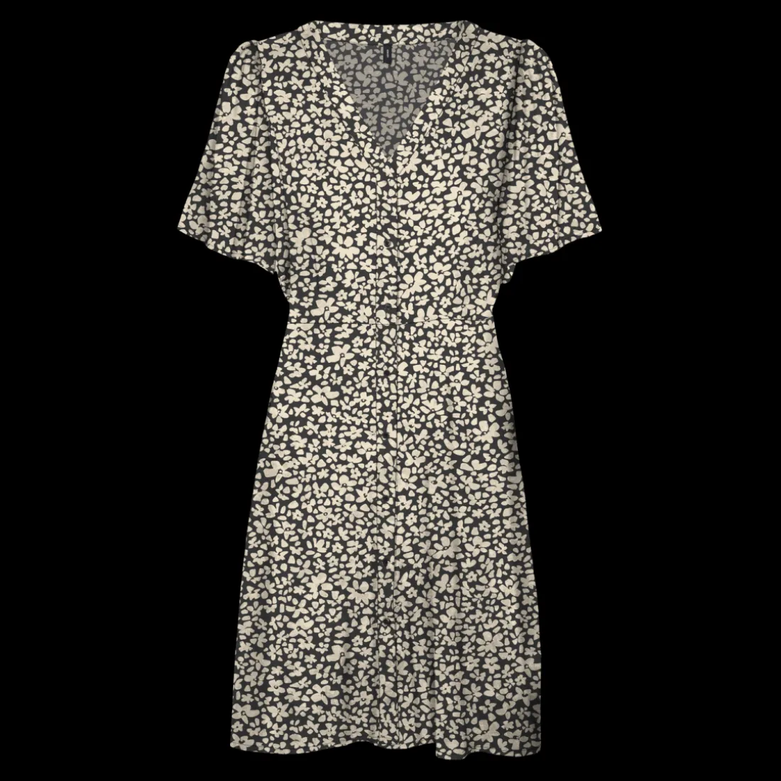 Robe court col en v manches larges manches courtes noir Kai
