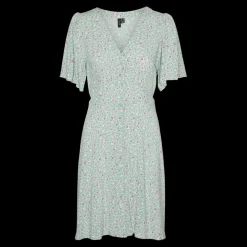 Robe court col en v manches larges manches courtes vert Noémie
