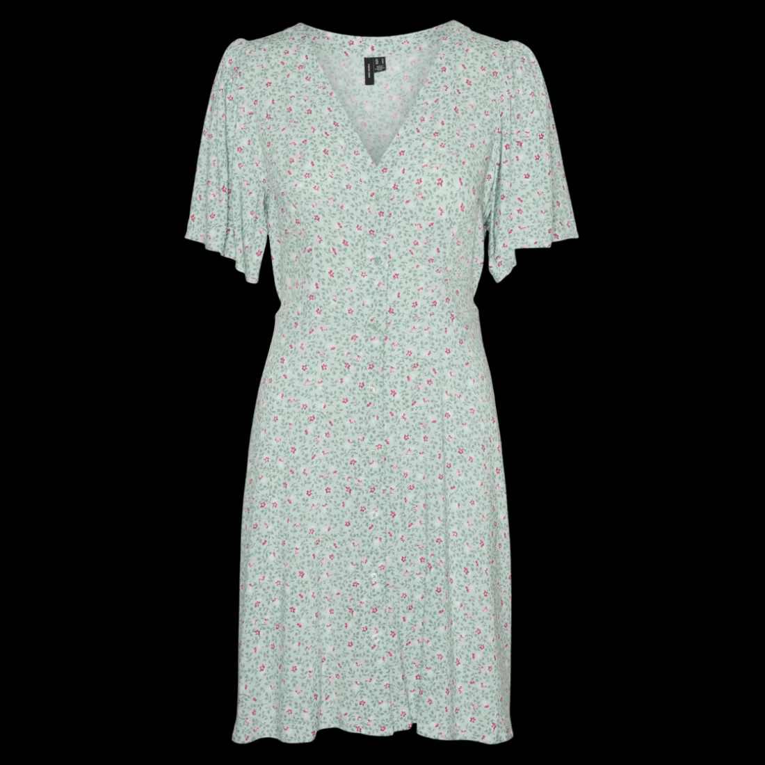 Robe court col en v manches larges manches courtes vert Noémie