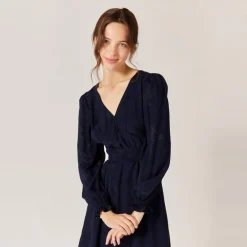 Robe courte à ceinturer bleu en viscose