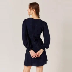 Robe courte à ceinturer bleu en viscose