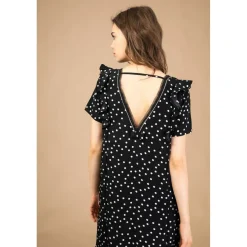 Robe courte à pois noir