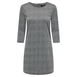 Robe courte Carreaux Col rond Manches 3/4 Au-dessus du genou noir