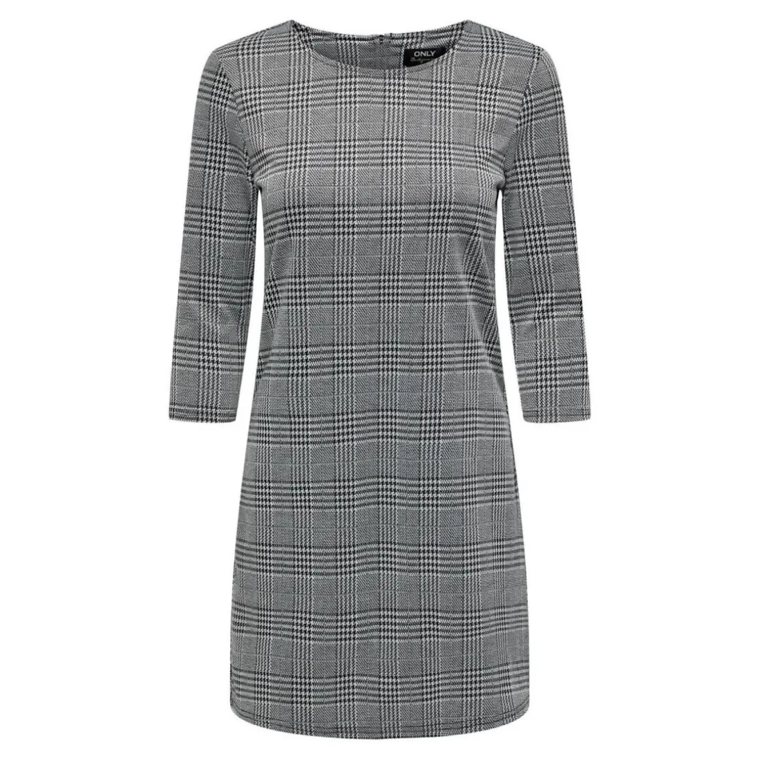 Robe courte Carreaux Col rond Manches 3/4 Au-dessus du genou noir