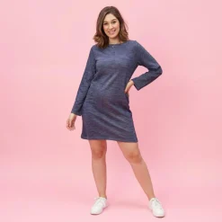 Robe courte cintrée manches longues femme - Bleu
