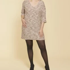 Robe courte cintrée manches 3/4 en molleton femme beige