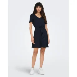 Robe courte Col en V Manches courtes Au-dessus du genou bleu