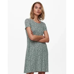 Robe courte Col rond Manches courtes Dentelle féminine Au-dessus du genou vert en viscose