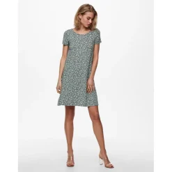 Robe courte Col rond Manches courtes Dentelle féminine Au-dessus du genou vert en viscose