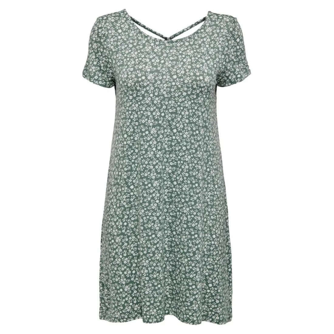 Robe courte Col rond Manches courtes Dentelle féminine Au-dessus du genou vert en viscose