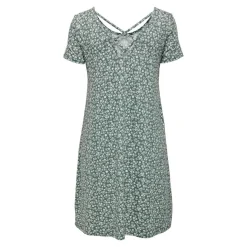 Robe courte Col rond Manches courtes Dentelle féminine Au-dessus du genou vert en viscose