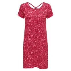 Robe courte Col rond Manches courtes Dentelle féminine Au-dessus du genou rouge en viscose