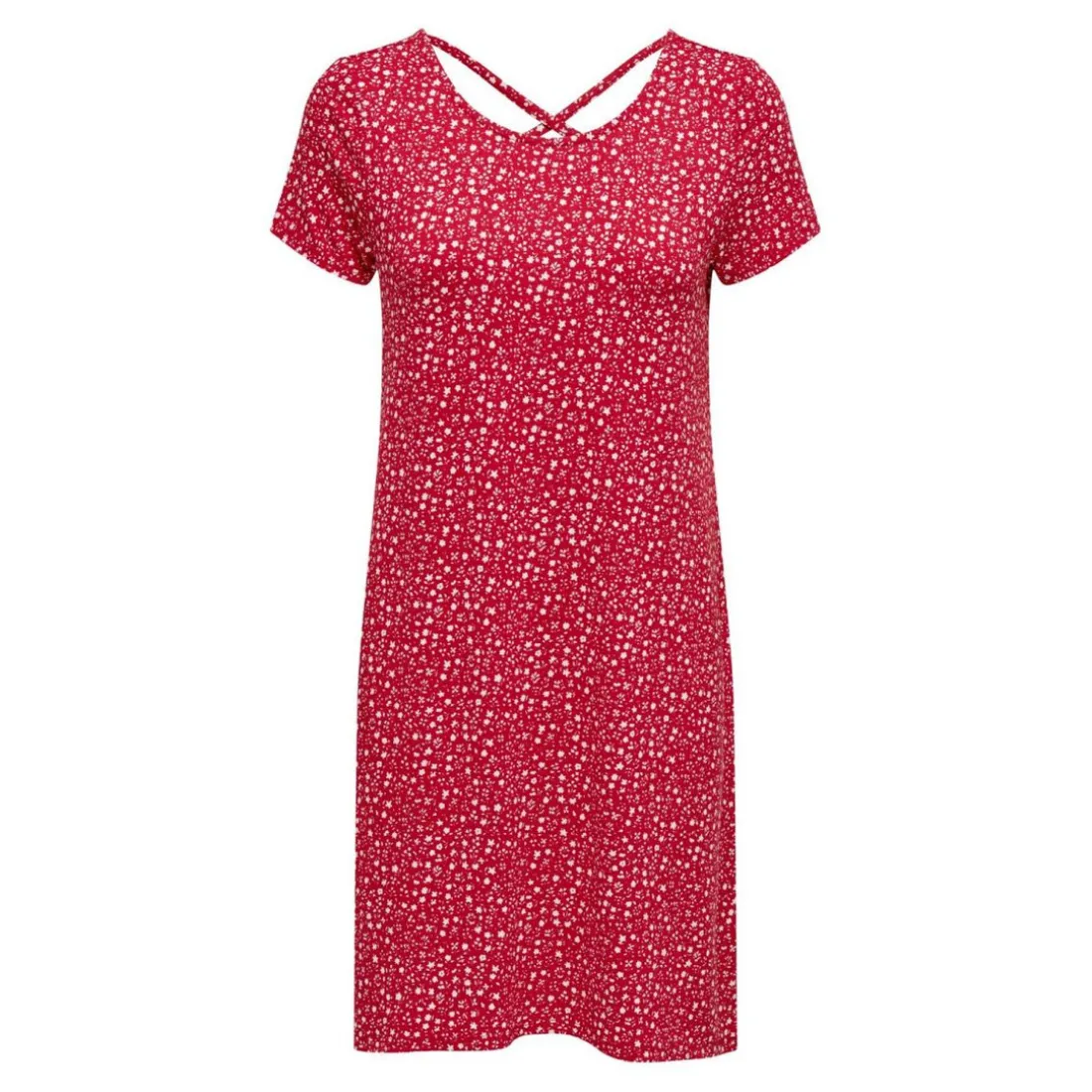 Robe courte Col rond Manches courtes Dentelle féminine Au-dessus du genou rouge en viscose