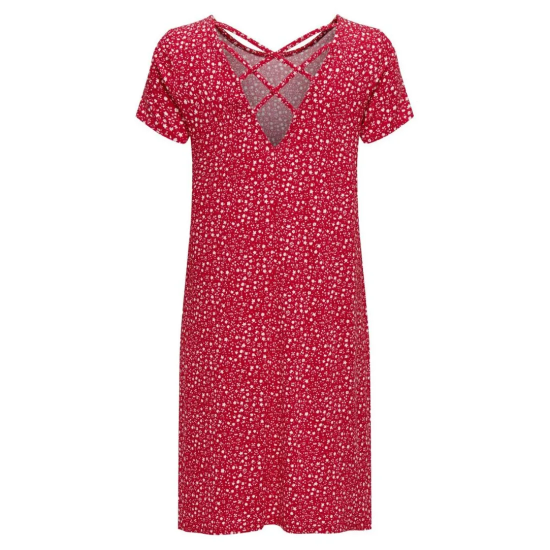 Robe courte Col rond Manches courtes Dentelle féminine Au-dessus du genou rouge en viscose