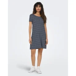 Robe courte Col rond Manches courtes Dentelle féminine Au-dessus du genou bleu en viscose