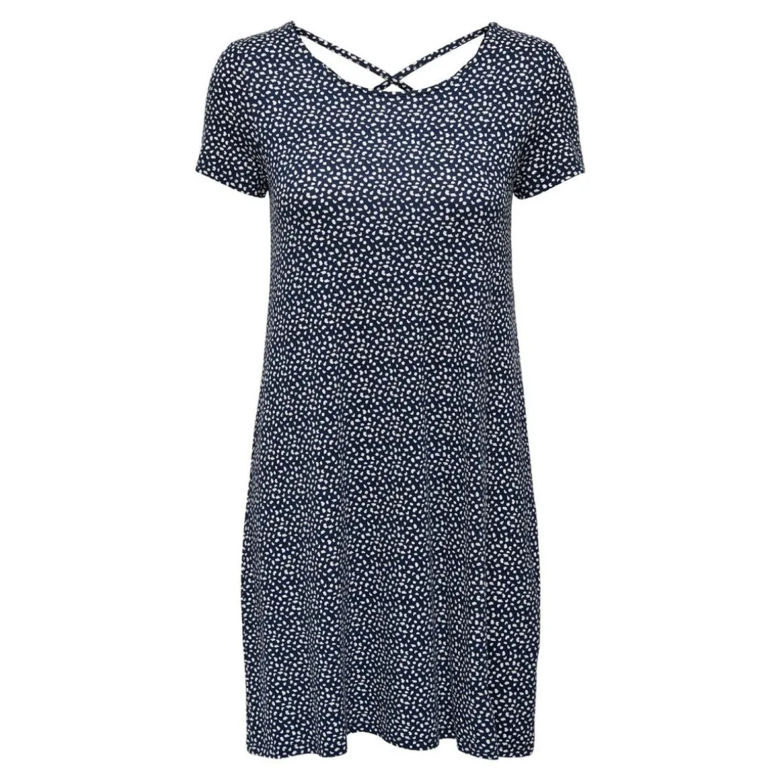 Robe courte Col rond Manches courtes Dentelle féminine Au-dessus du genou bleu en viscose