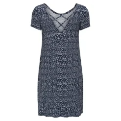 Robe courte Col rond Manches courtes Dentelle féminine Au-dessus du genou bleu en viscose