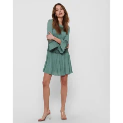 Robe courte Col rond Manches 3/4 Au-dessus du genou vert en viscose