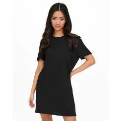 Robe courte Col rond Manches courtes Au-dessus du genou noir en coton Sloan