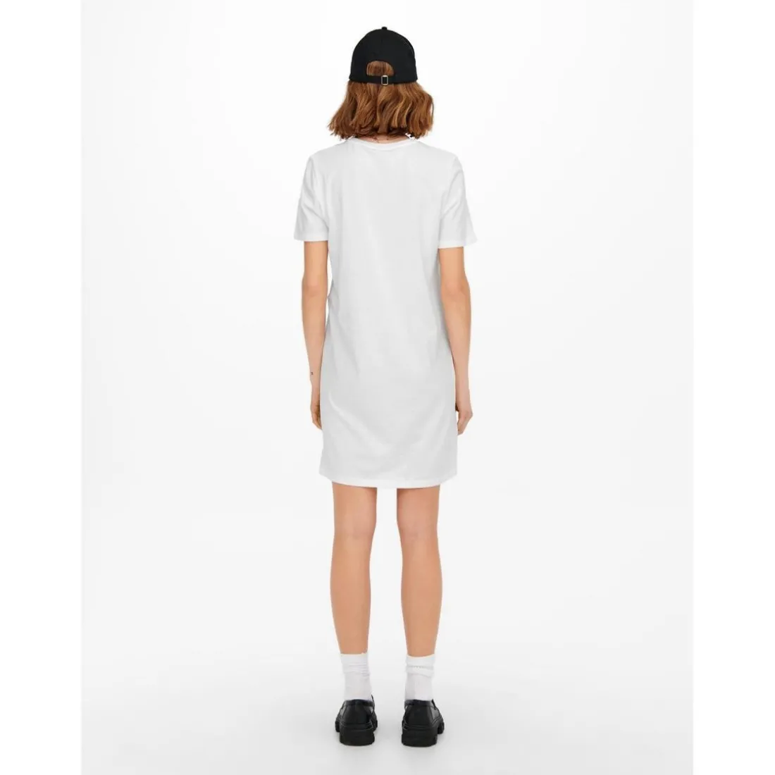 Robe courte Col rond Manches courtes Au-dessus du genou blanc en coton