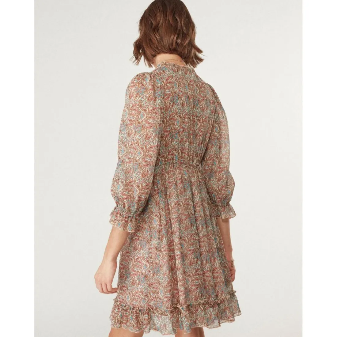 Robe courte empire imprimée écru